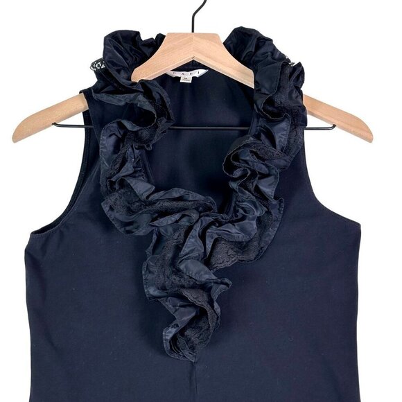 CABI Limited Edition Sleeveless Ruffle Top Black Tafia Lace Whimsygoth Blouse M - Picture 9 of 15